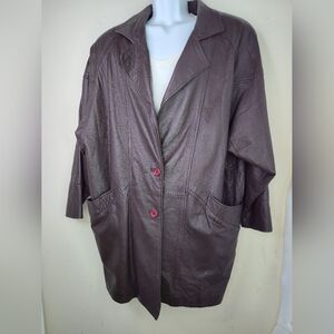 Y2K Leather Jacket Mens Large Dark Brown 2 Buttons Pockets Raglan Sleeves 1990